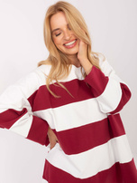 Ecru-bordowa bluzka oversize z długim rękawem