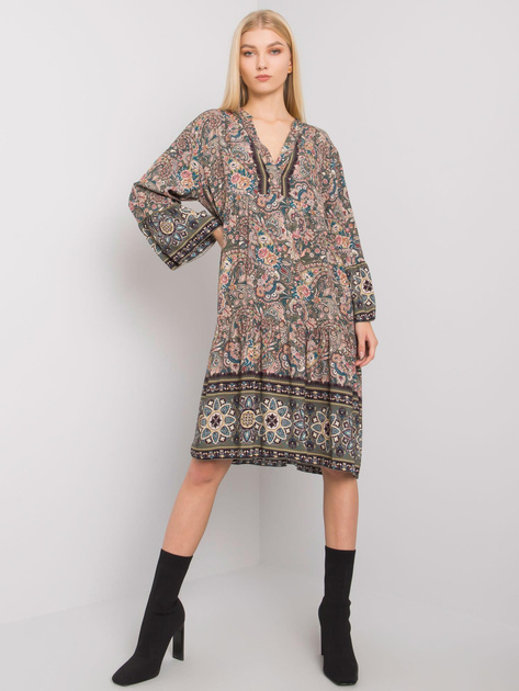 Khaki sukienka we wzory z falbaną Claremont OCH BELLA