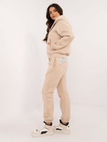 Hurt Beżowy damski komplet dresowy z bluzą rozpinaną 