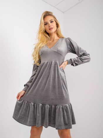 Grey velour dress with ruffle Modena