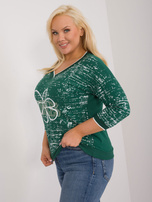 Hurt Ciemnozielona bluzka plus size z nadrukiem i dżetami
