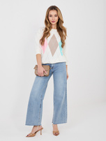 Ecru casualowa bluzka z okrągłym dekoltem 