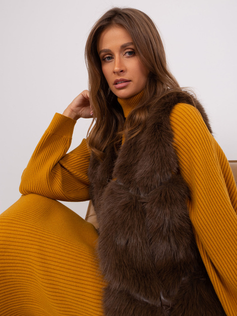 Hurt Ciemnobrązowa futrzana kamizelka z kieszeniami