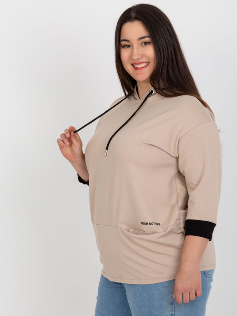 Hurtownia Ciemnobeżowa bluza plus size z kieszeniami