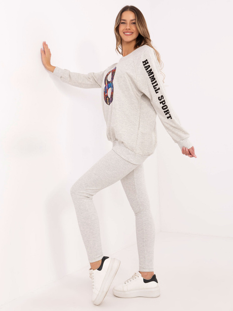 Hurt Szary melanżowy komplet z legginsami w prążek