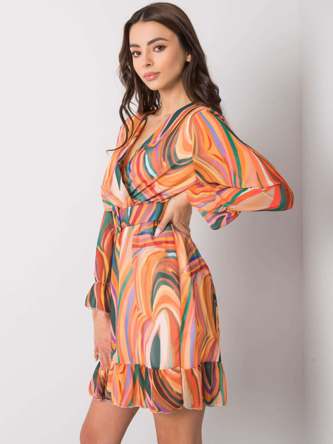 Pomarańczowa sukienka we wzory z paskiem Kerley