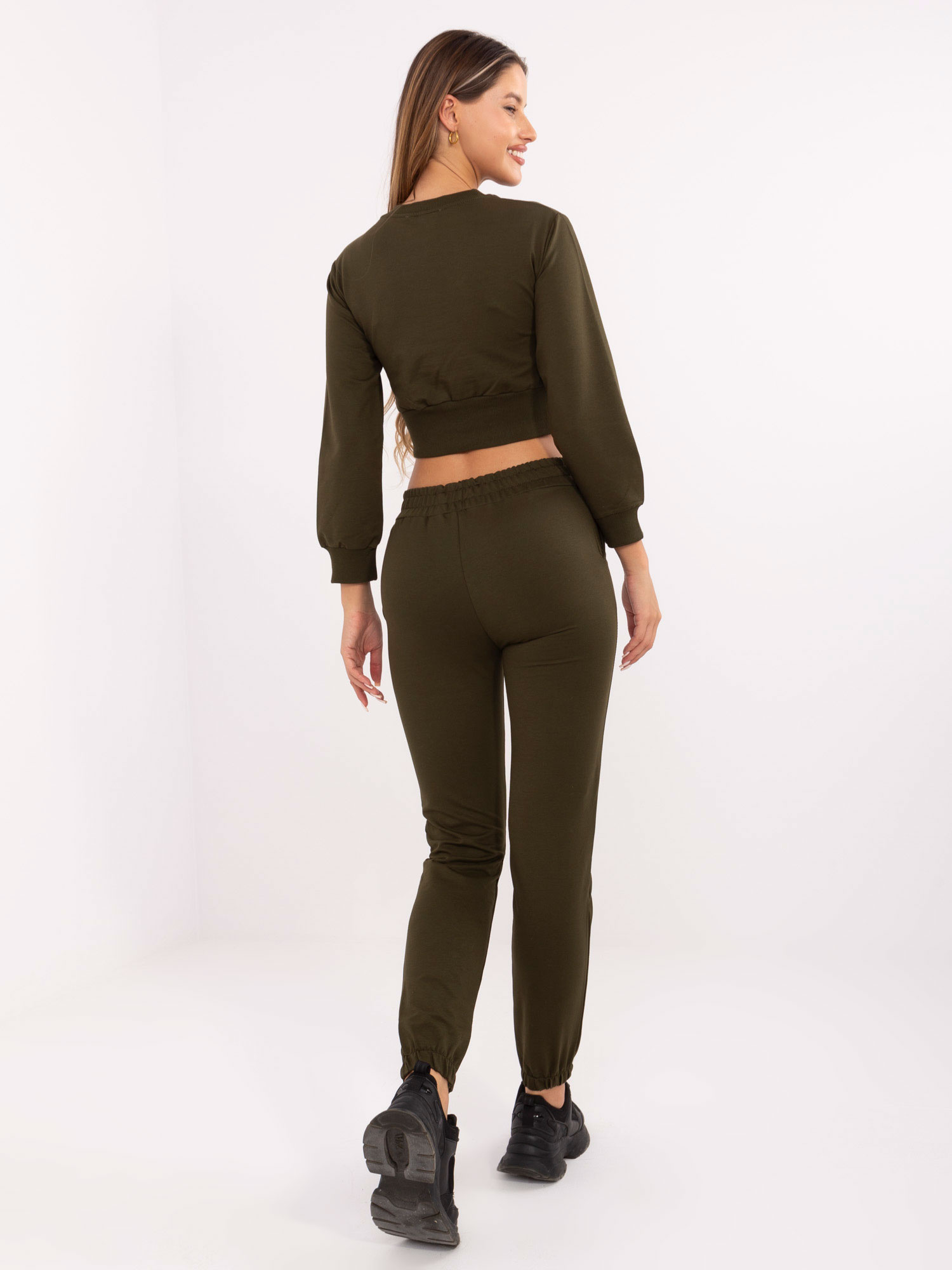 Khaki dresowy komplet z krótką bluzą RUE PARIS 