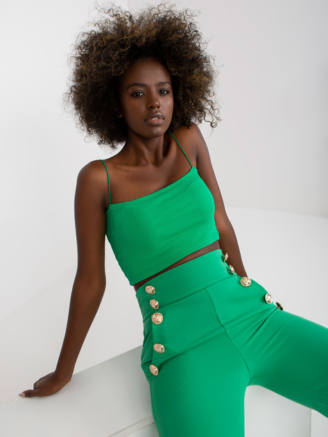 Zielone szerokie spodnie z materiału z wysokim stanem