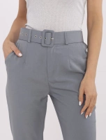 Dark gray high-waisted fabric pants.