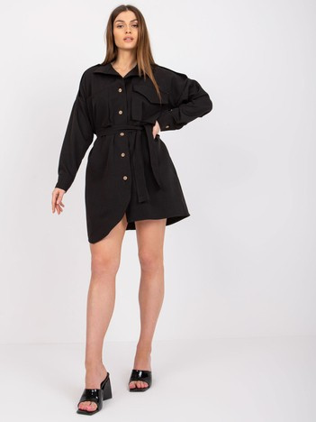 Czarna koszula długa z paskiem Lucina RUE PARIS