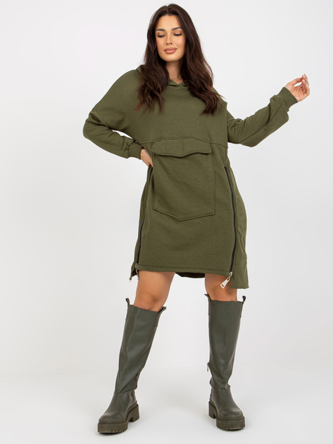 Hurt Khaki długa bluza oversize z dużą kieszenią i kapturem 