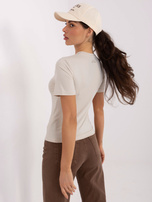 Jasnobeżowa bluzka basic z krótkim rękawem SUBLEVEL  