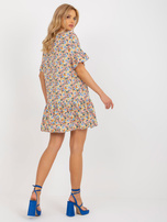 Hurt Gelbes lockeres Kleid mit Blumen und Volant SUBLEVEL.
