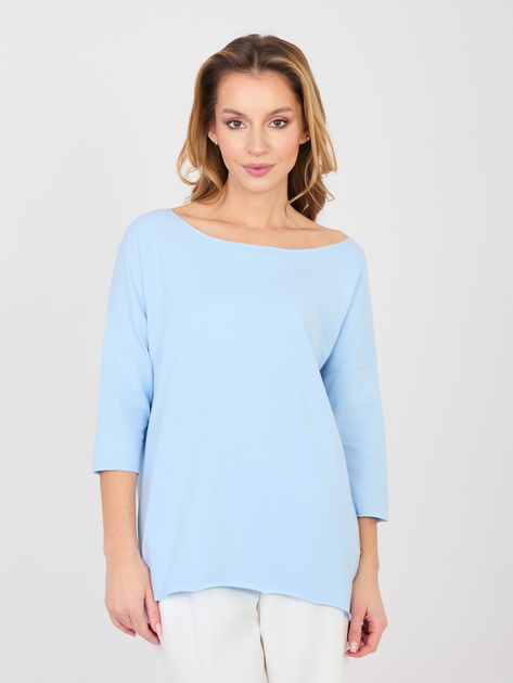 Pastelowa niebieska damska bluzka basic z rękawem 3/4 RUE PARIS