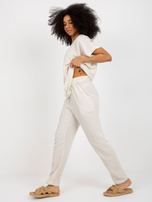 Hurt Jasnobeżowy komplet letni ze spodniami RUE PARIS