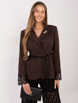 Czekoladowa marynarka z koronkowymi wstawkami