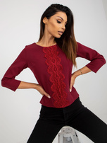 Hurtownia Bordowa krótka bluzka wizytowa z koronką