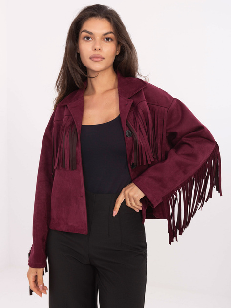 Bordowa zamszowa kurtka z kołnierzykiem