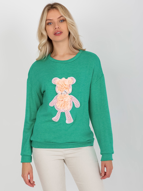 Hurt Turkusowy damski sweter klasyczny z aplikacją 3D