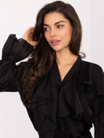 Czarna rozpinana koszula z żabotem RUE PARIS