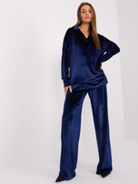 Hurt Granatowy welurowy komplet z bluzką