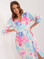 Hurtownia Niebiesko-różowa sukienka z rozcięciem i falbaną RUE PARIS