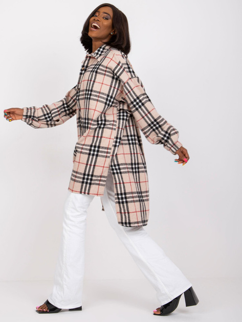 Jasnobeżowo-czarna długa koszula z wełną Bonnie