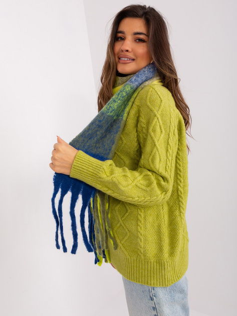 Hurt Ciemnoniebiesko-khaki damski szal z frędzlami