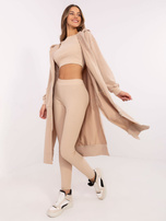 Hurt Beżowy komplet z legginsami i topem w prążek