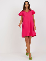 Hurt Fuksjowa sukienka koktajlowa z koronką RUE PARIS