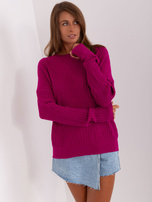Hurt Fioletowy sweter klasyczny z okrągłym dekoltem 