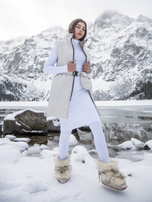 Biała prążkowana sukienka z golfem RUE PARIS 