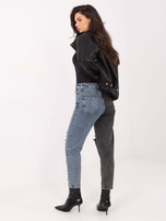 Hurt Niebiesko-czarne spodnie jeansowe z wysokim stanem RUE PARIS 