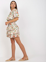 White and burgundy women's summer set with flowers 