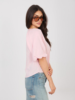 Pastelowa różowa damska bluzka z krótkim rękawem SUBLEVEL 