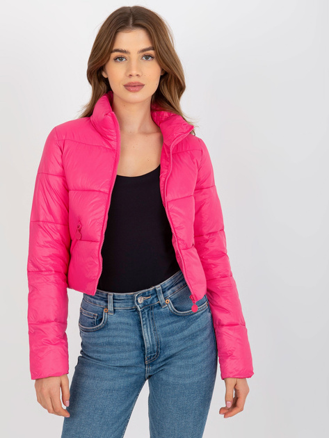 Hurt Ciemnoróżowa krótka przejściowa kurtka pikowana z kieszeniami