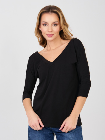 Czarna damska bluzka basic z dekoltem V RUE PARIS 