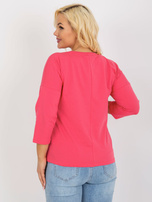 Hurtownia Różowa bawełniana bluzka plus size z dżetami 