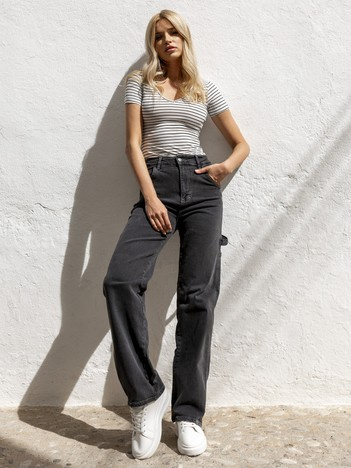 Czarne jeansy damskie z wysokim stanem Jessa