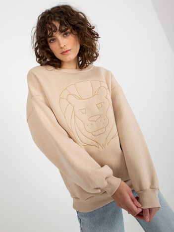 Hurtownia Beżowa ocieplana bluza bez kaptura oversize