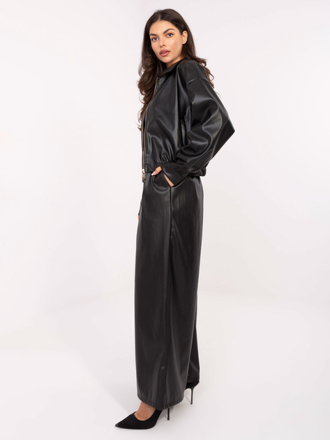 Czarne skórzane spodnie z zakładkami RUE PARIS