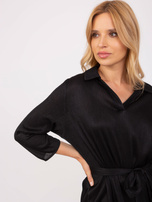 Hurt Czarna prosta sukienka koktajlowa w prążek