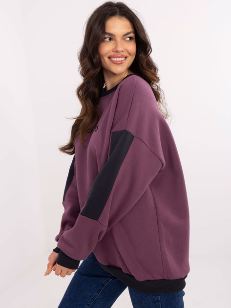 Hurt Ciemnofioletowa damska bluza bez kaptura z ociepleniem