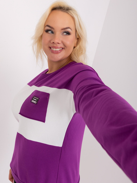 Hurt Fioletowo-ecru damska bluzka plus size z naszywką