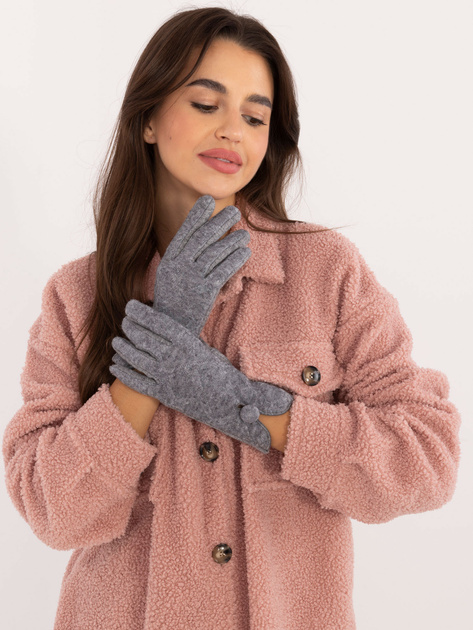 Hurtownia Szare damskie rękawiczki z guzikiem