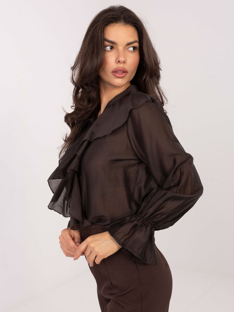 Czekoladowa przezroczysta koszula z dekoltem V