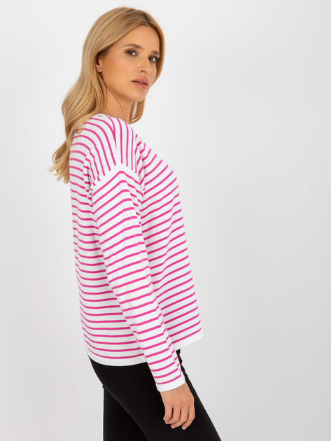 Hurt Biało-jasnofioletowy sweter klasyczny w paski RUE PARIS