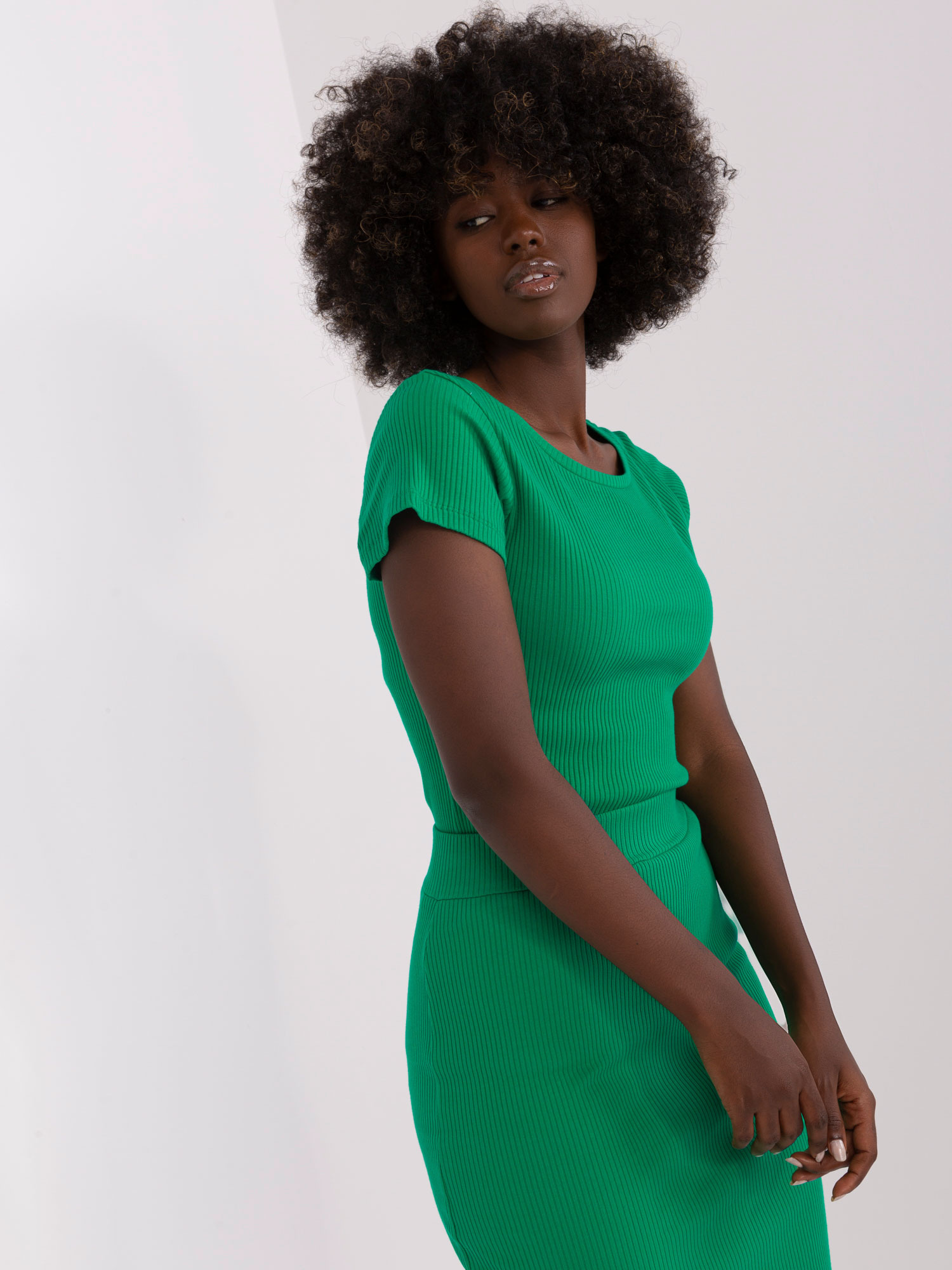 Wholesale Green Basic Ribbed Cotton Blouse