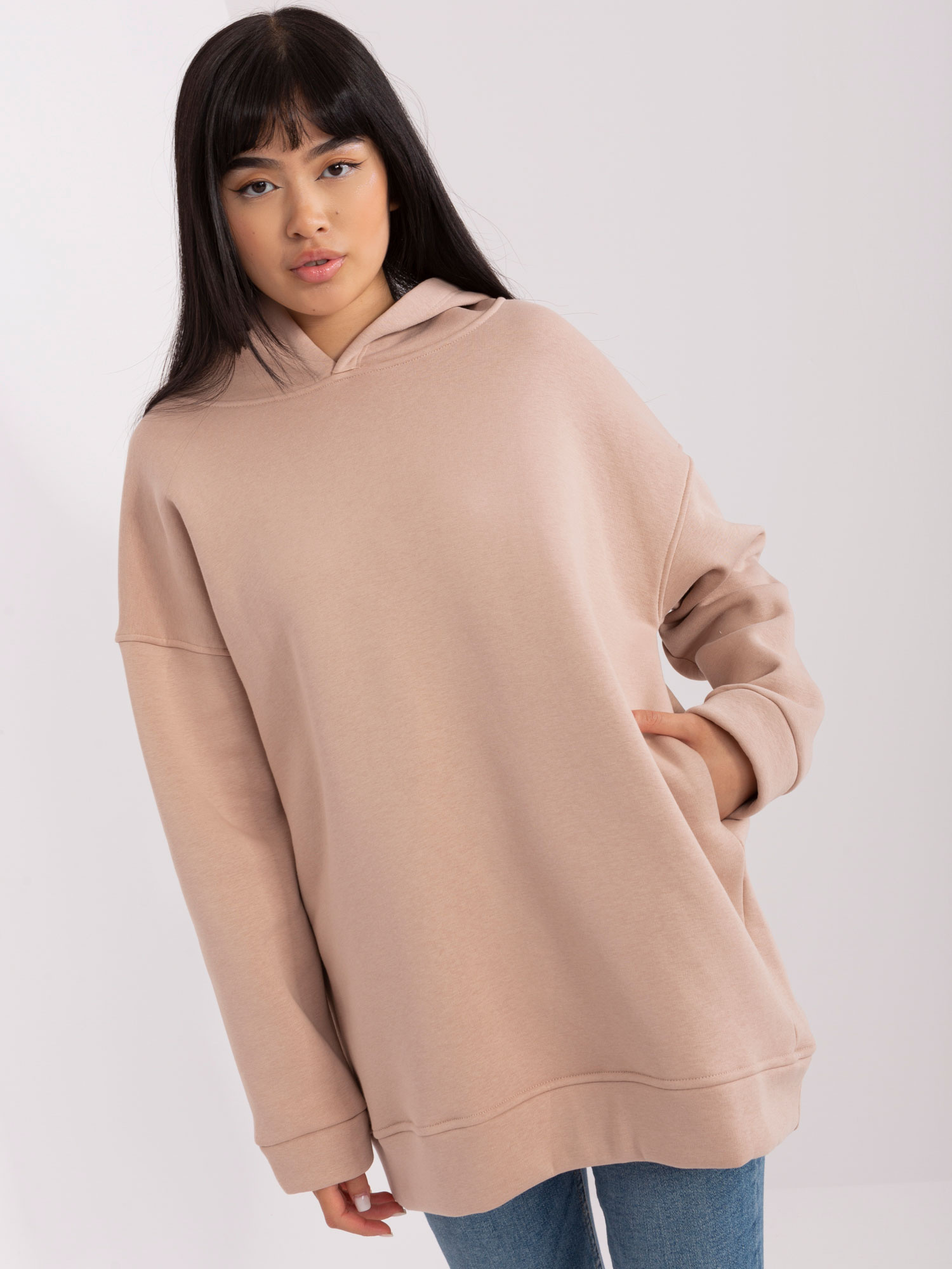 Ciemnobeżowa dresowa bluza basic oversize