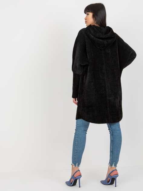 Hurtownia online Czarny luźny płaszcz alpaka z suwakiem